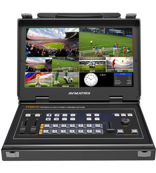 AVMATRIX PVS0613U Portable 6-Channel SDI/HDMI Multi-Format Streaming Switcher with 13.3